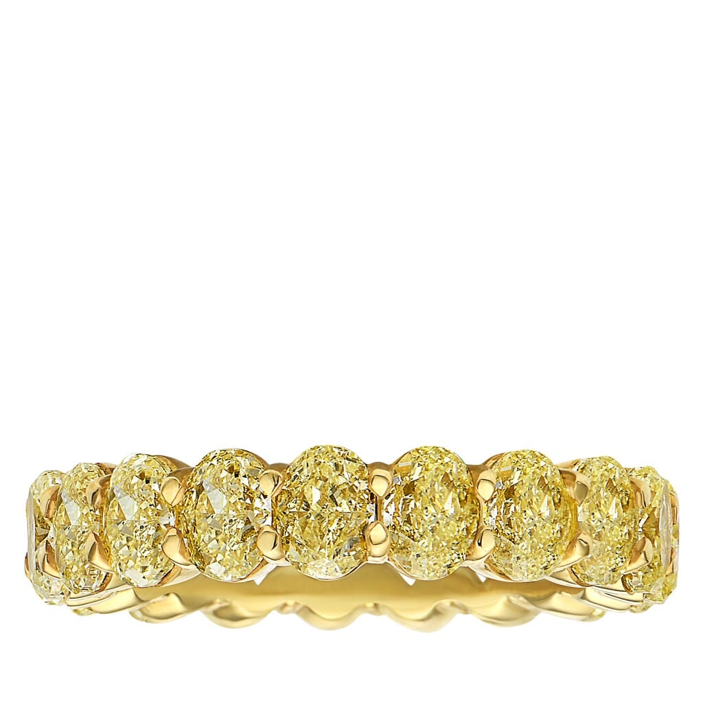 Gold and 4.00ctw Oval Cut Fancy Yellow Diamond Eternity Band Ring