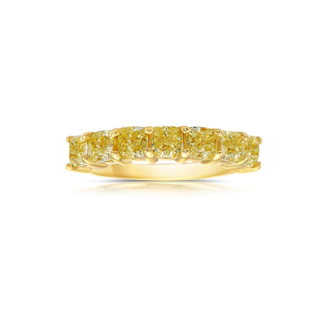 Gold, 4.30ctw Radiant Cut Yellow Diamond Half Eternity Band