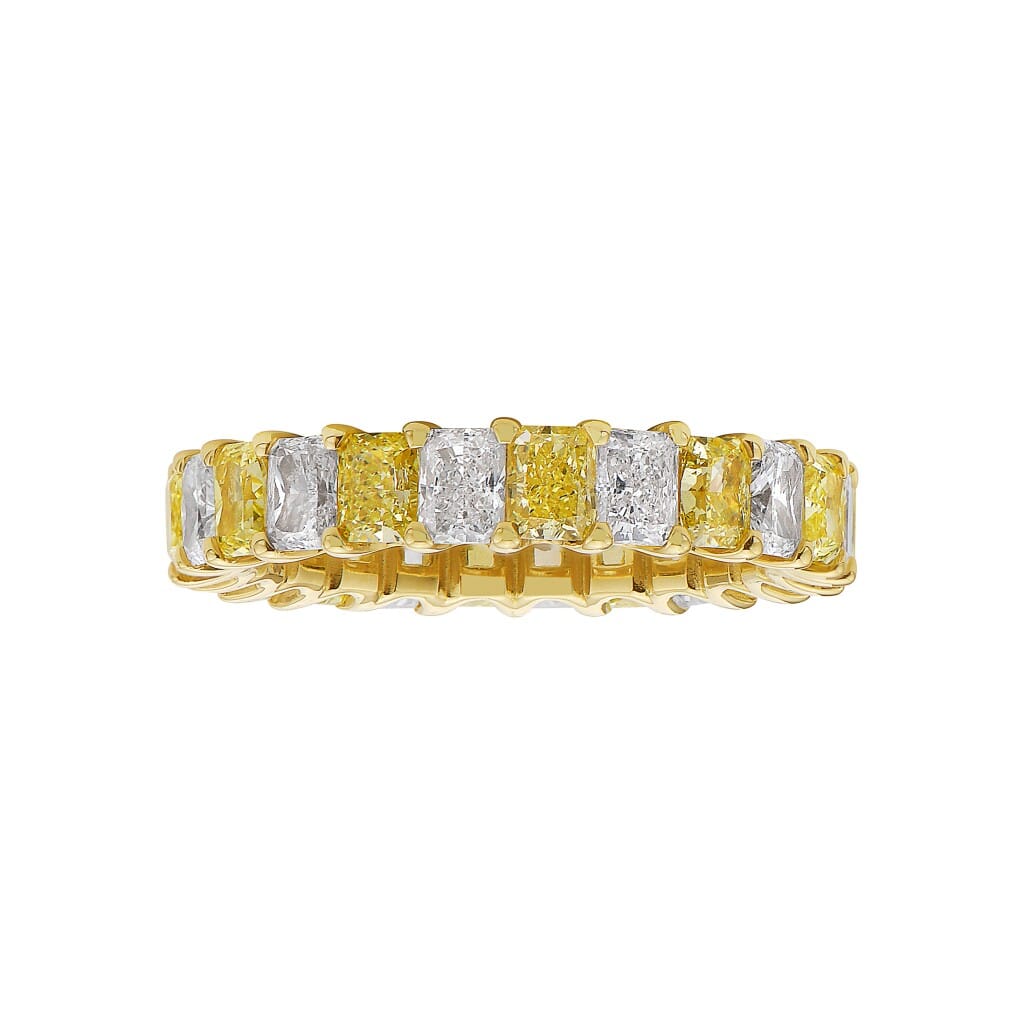 Gold, 5.00ctw Radiant Cut Yellow Diamond and Diamond Eternity Band Ring
