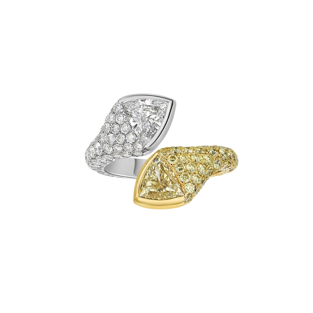 Platinum, Gold, Fancy Light Yellow Diamond and Diamond Toi et Moi Ring