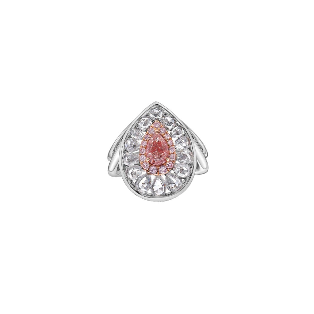 White Gold, Light Pink-Brown Diamond and Diamond Ring