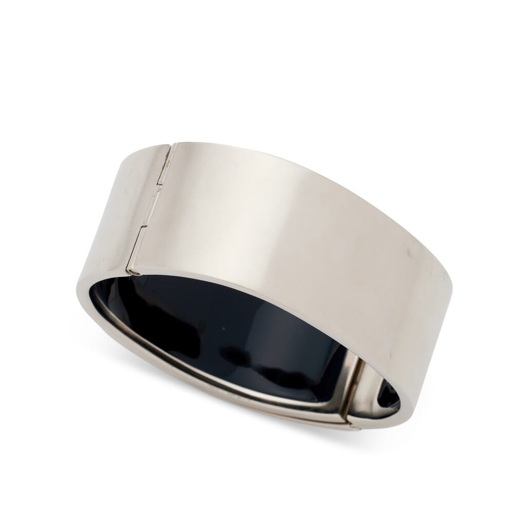 Silver Metal and Faux Pearl Hinged Bangle, 2015