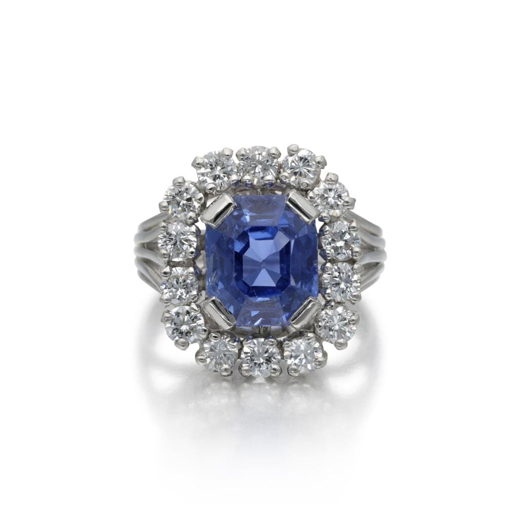 Platinum, 6.01ct Ceylon Sapphire and Diamond Ring