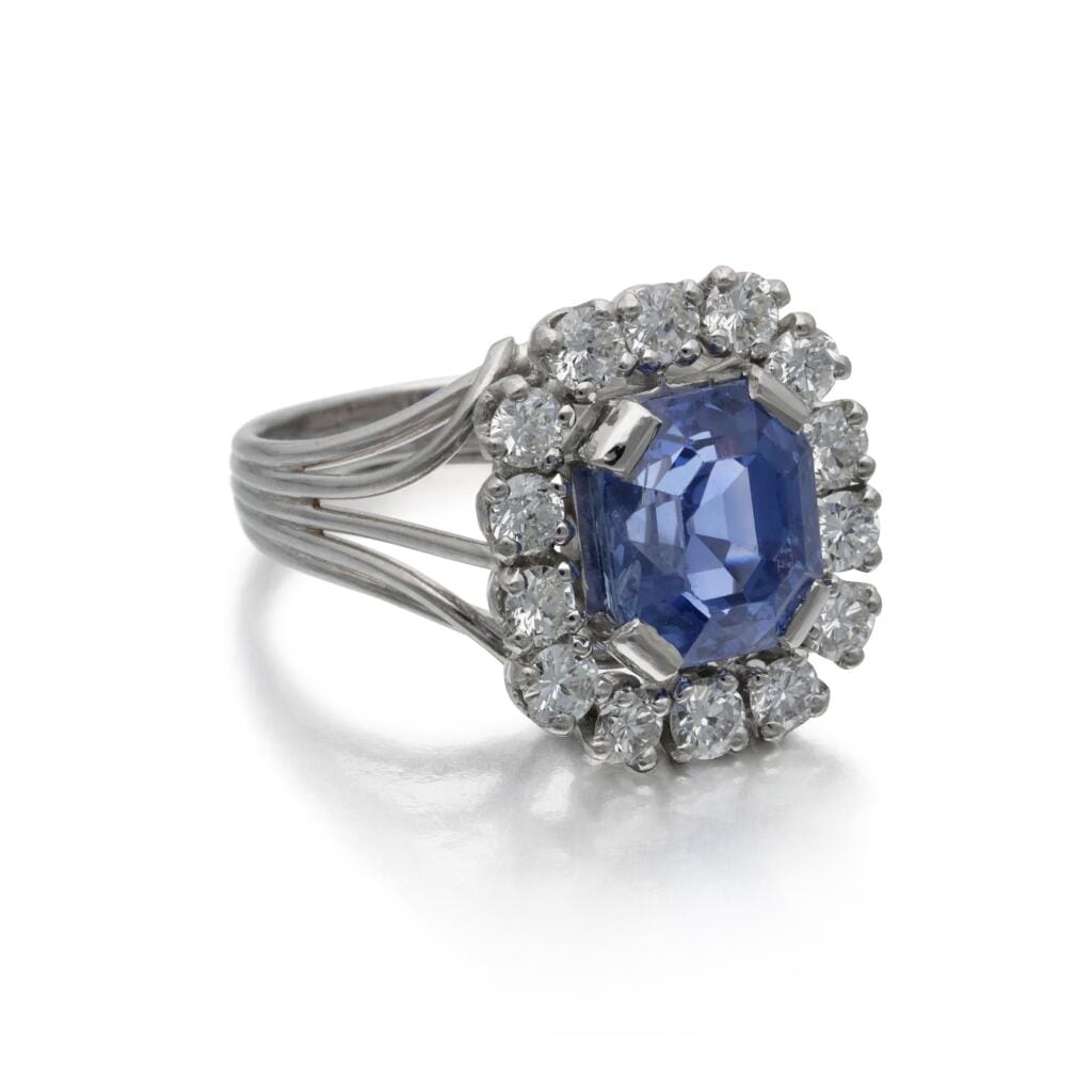 Platinum, 6.01ct Ceylon Sapphire and Diamond Ring