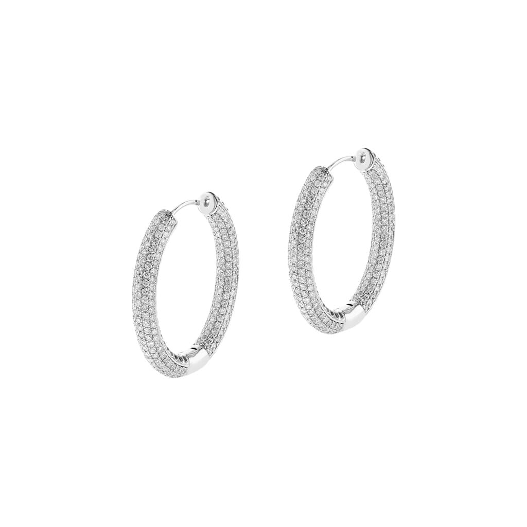 White Gold and Diamond Pavé Hoop Earrings