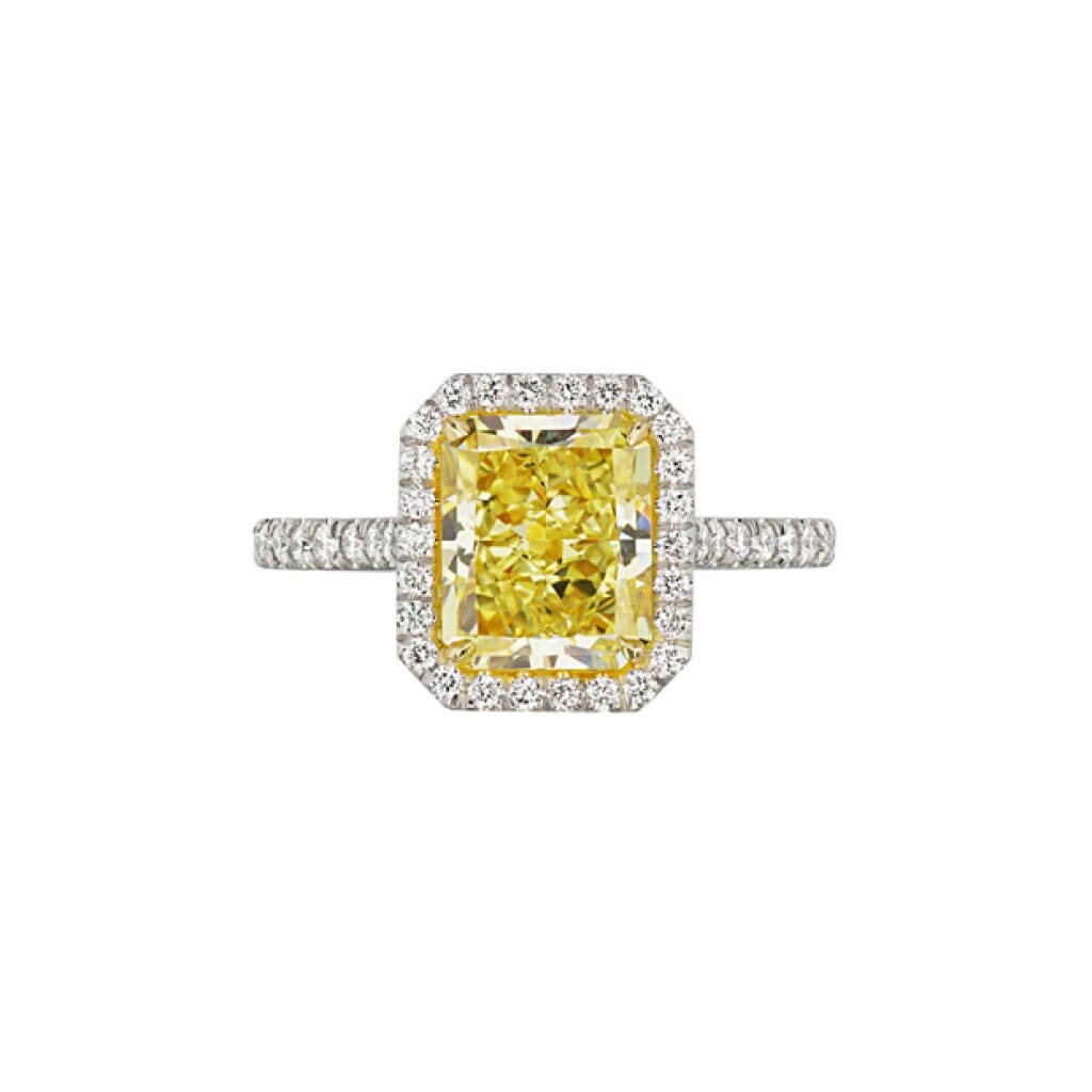 Platinum, Gold, 2.13ct Radiant Cut Fancy Yellow Diamond and Diamond Engagement Ring