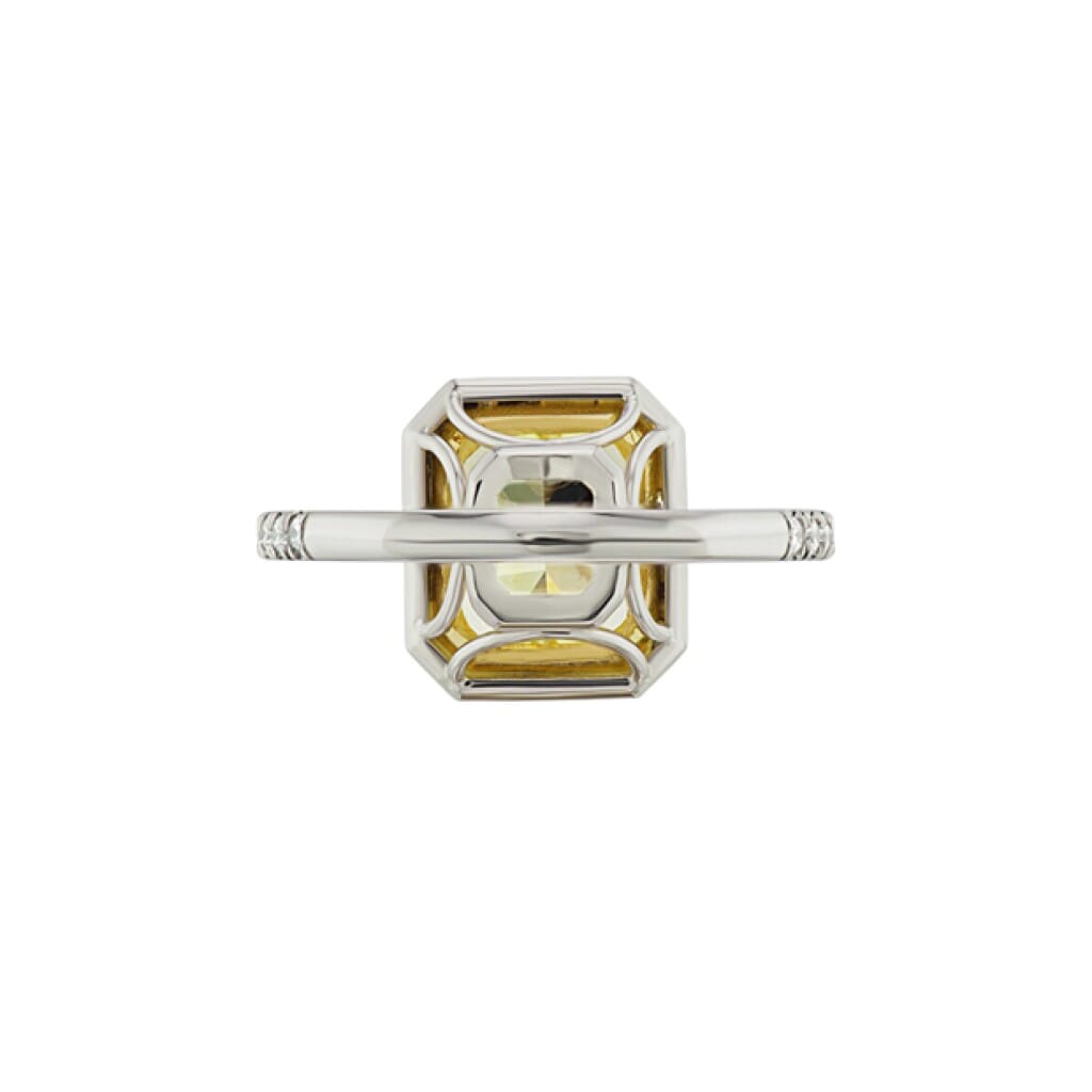 Platinum, Gold, 2.13ct Radiant Cut Fancy Yellow Diamond and Diamond Engagement Ring