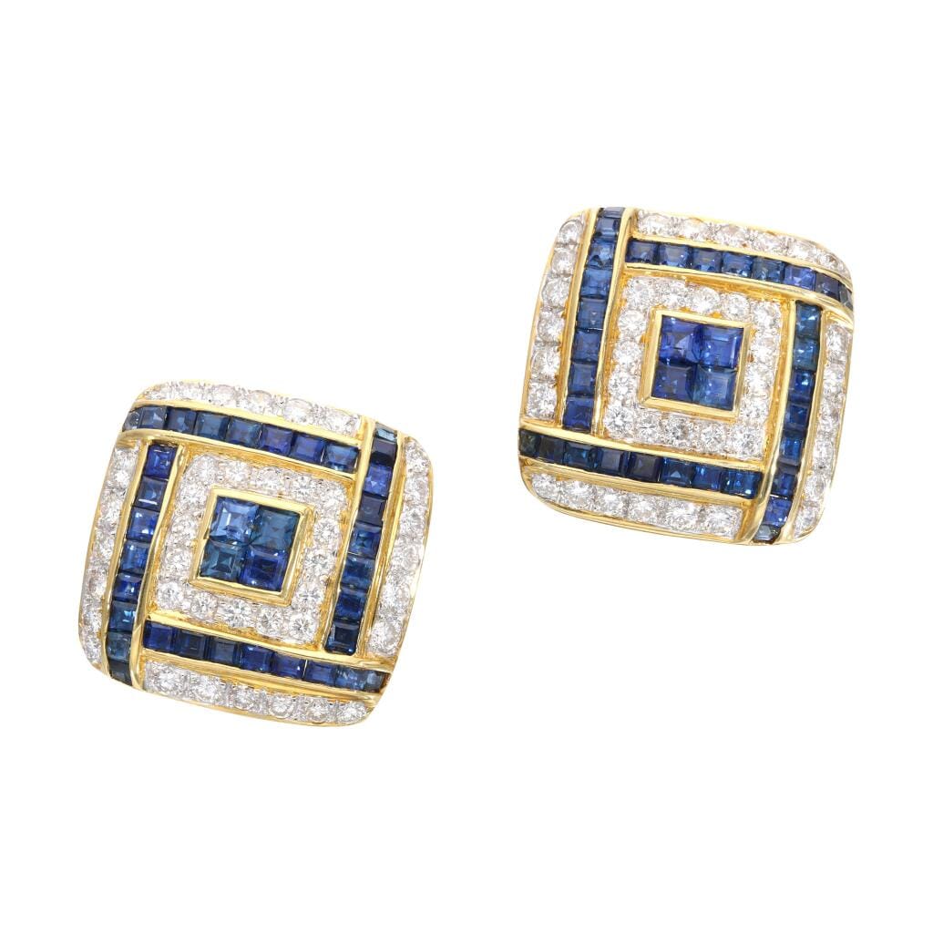 Gold, Sapphire and Diamond Earclips