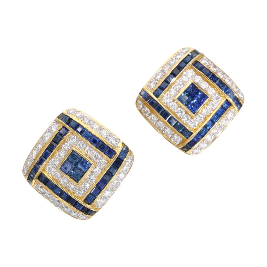 Gold, Sapphire and Diamond Earclips