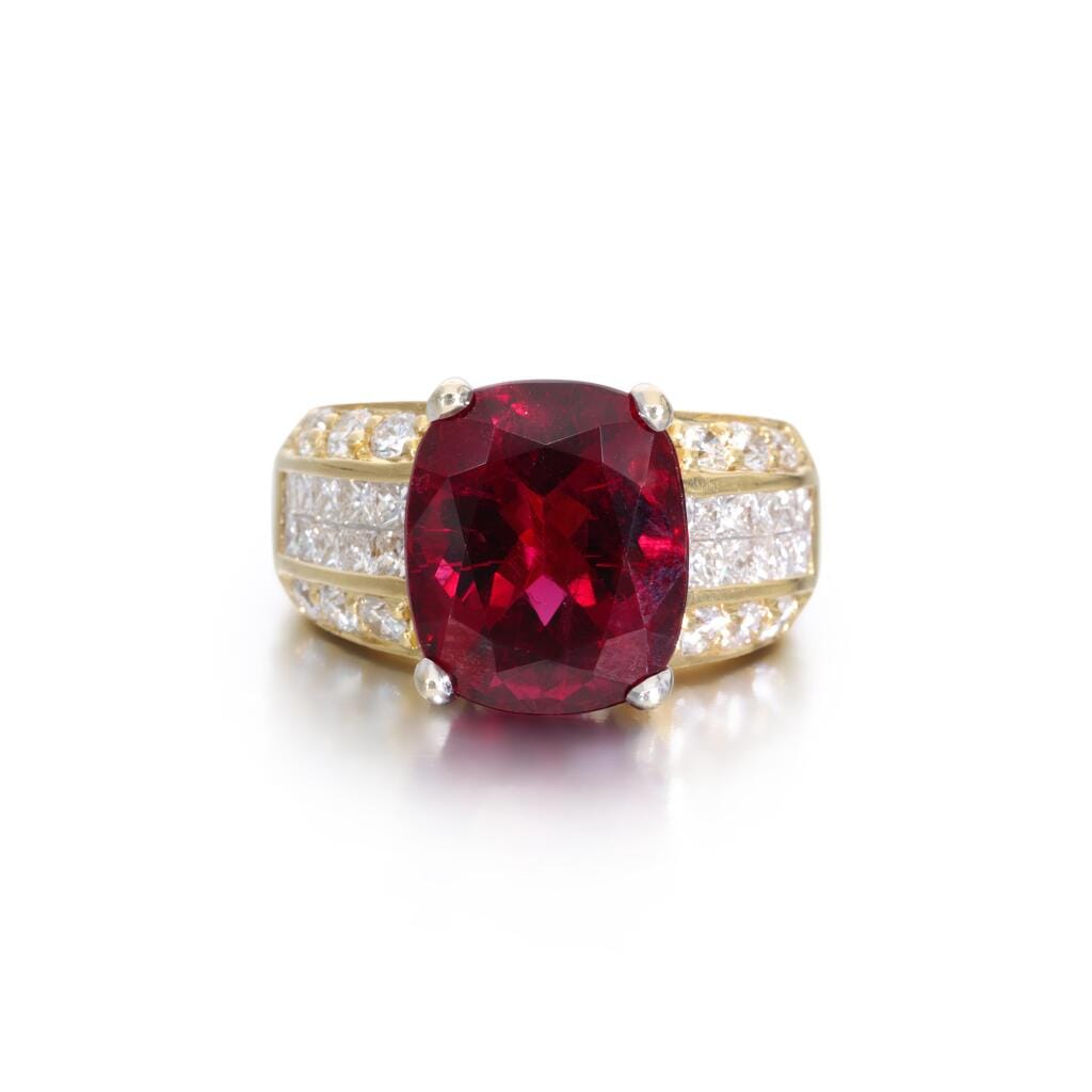Gold, 8.65ct Rubellite Tourmaline and Diamond Ring