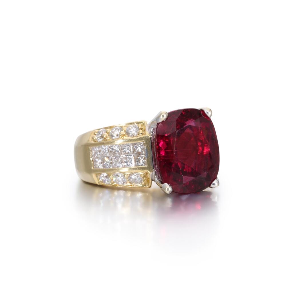 Gold, 8.65ct Rubellite Tourmaline and Diamond Ring