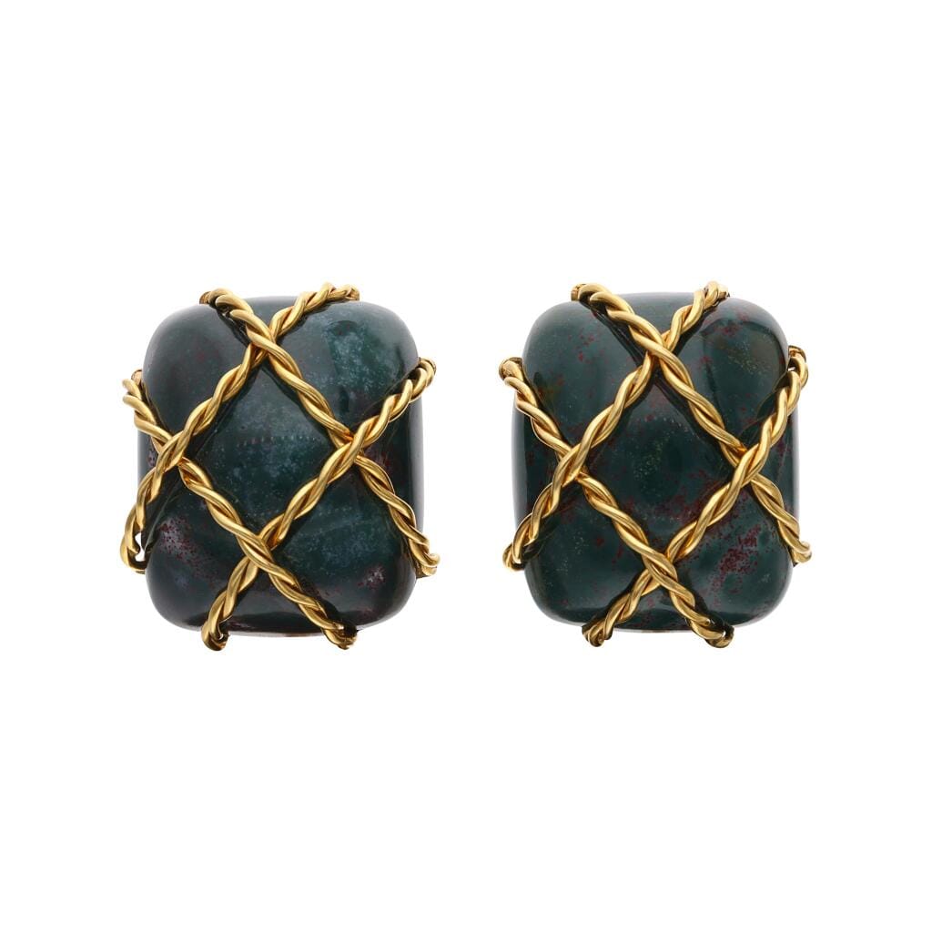 Gold and Bloodstone Earclips