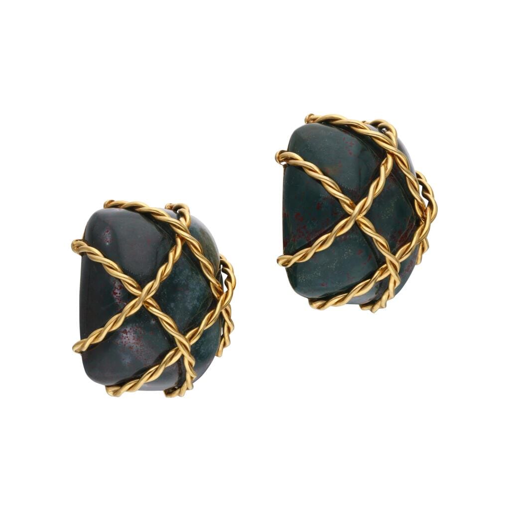 Gold and Bloodstone Earclips