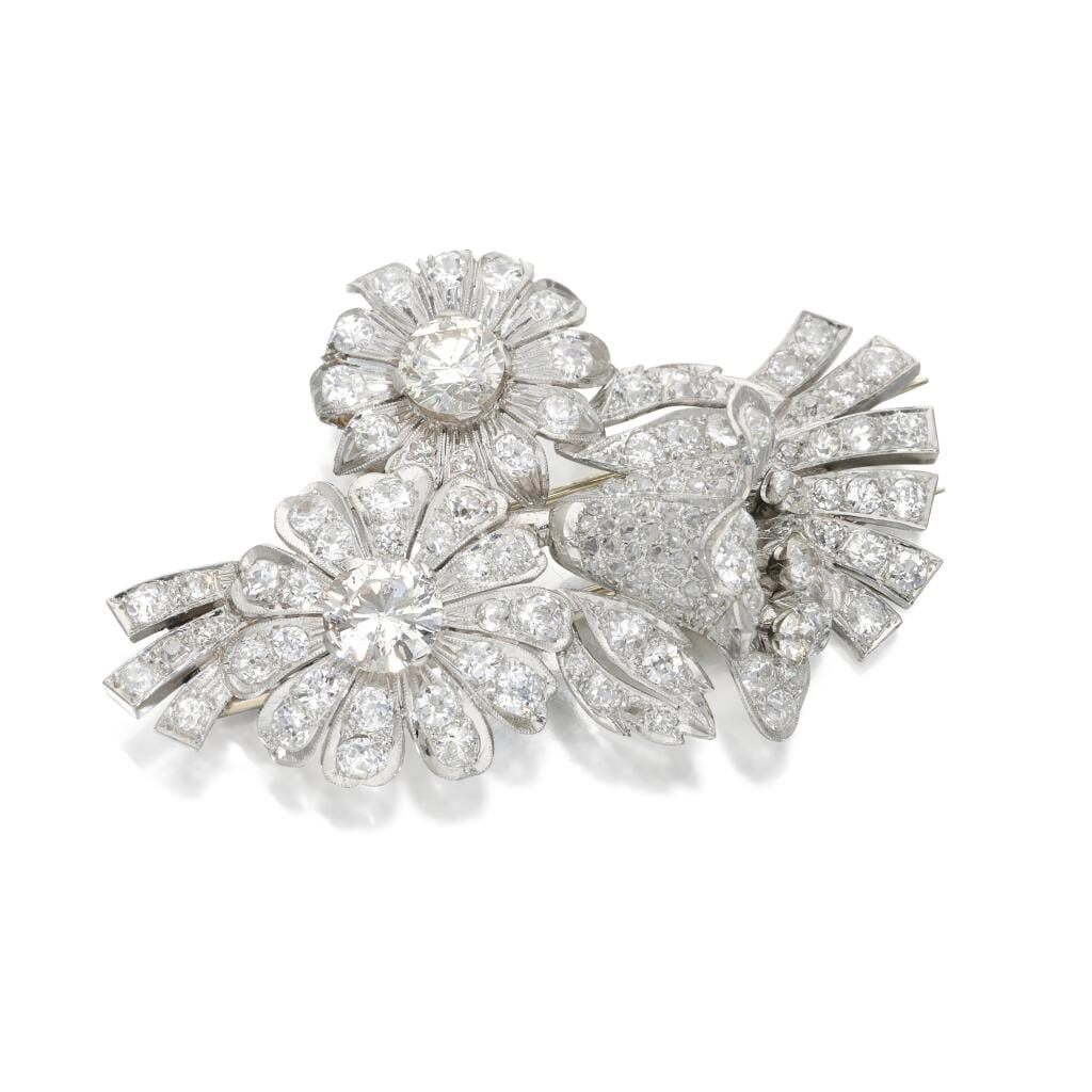 Vintage Platinum and Diamond Floral Brooch