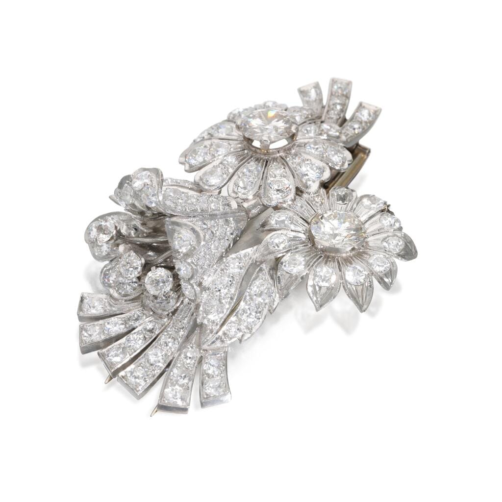 Vintage Platinum and Diamond Floral Brooch