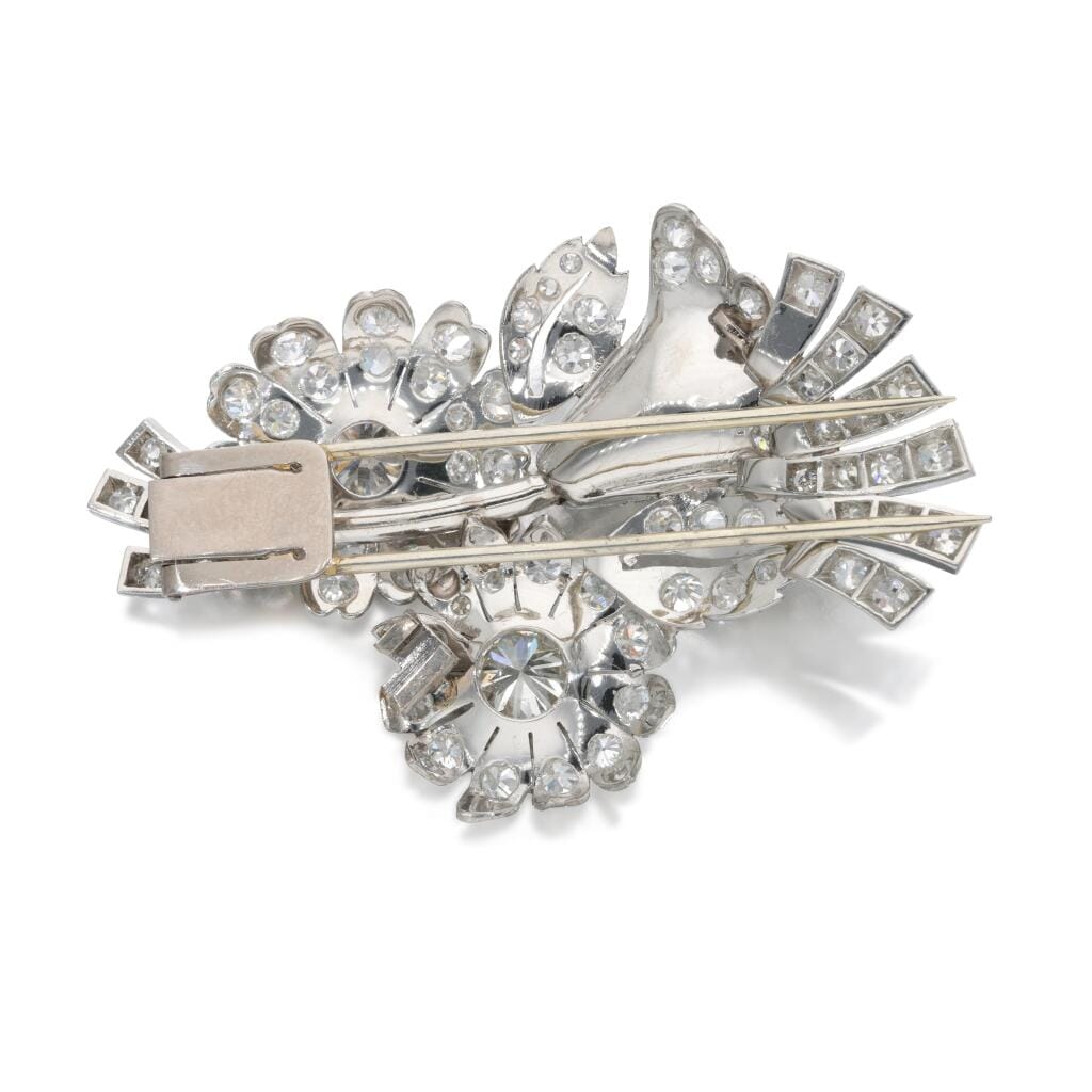 Vintage Platinum and Diamond Floral Brooch