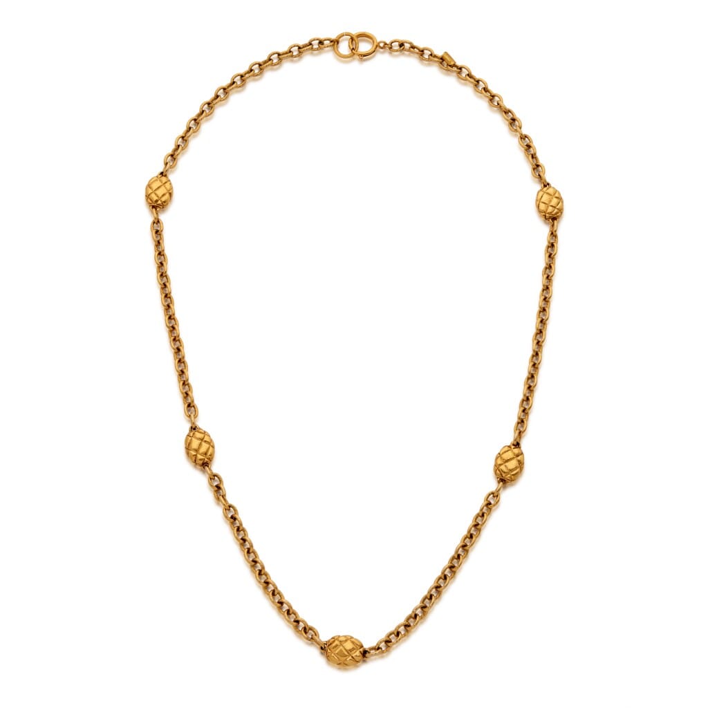 Gold Toned Quilted Chain Link Necklace, 1985