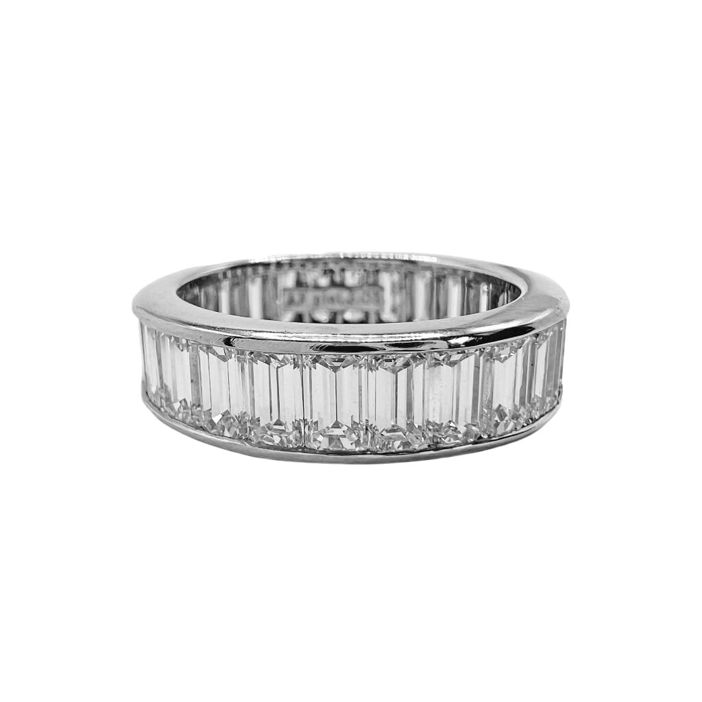 Platinum and 5.03ctw Emerald Cut Diamond Eternity Band Ring