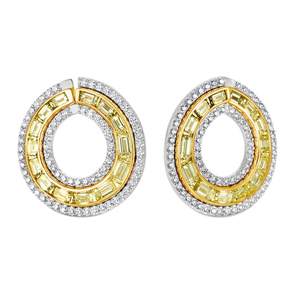 Gold, 7.60ct Yellow Diamond and Diamond Earrings