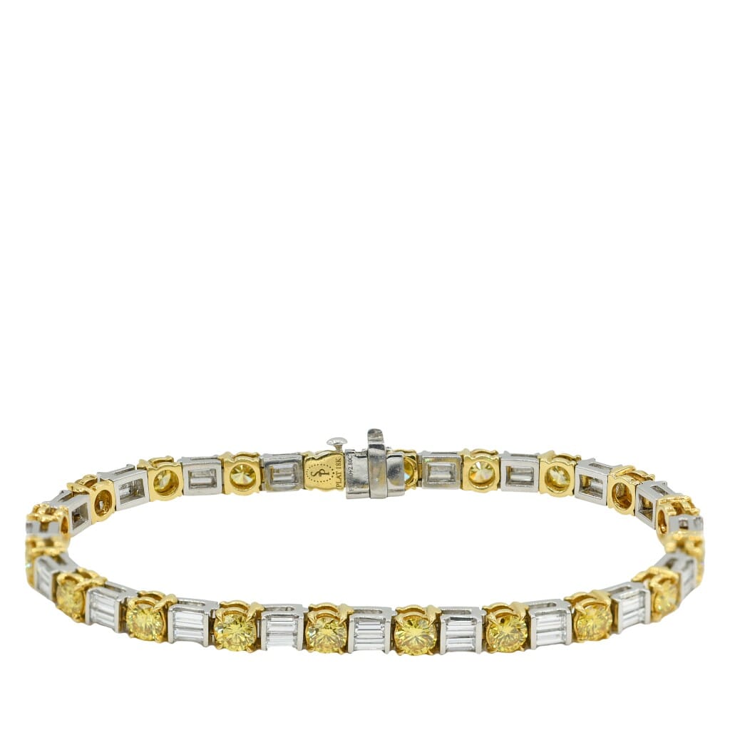 Platinum, Gold, 4.80ctw Yellow Diamond and 2.80ctw Diamond Tennis Bracelet