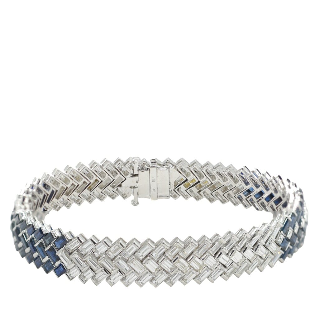White Gold, 12.15 Sapphire and 12.75ct Diamond Chevron Line Bracelet