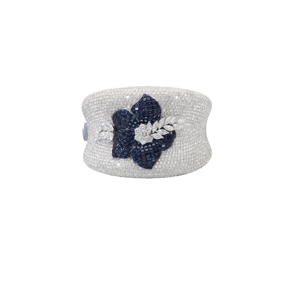 White Gold, Sapphire and Diamond Floral Bracelet