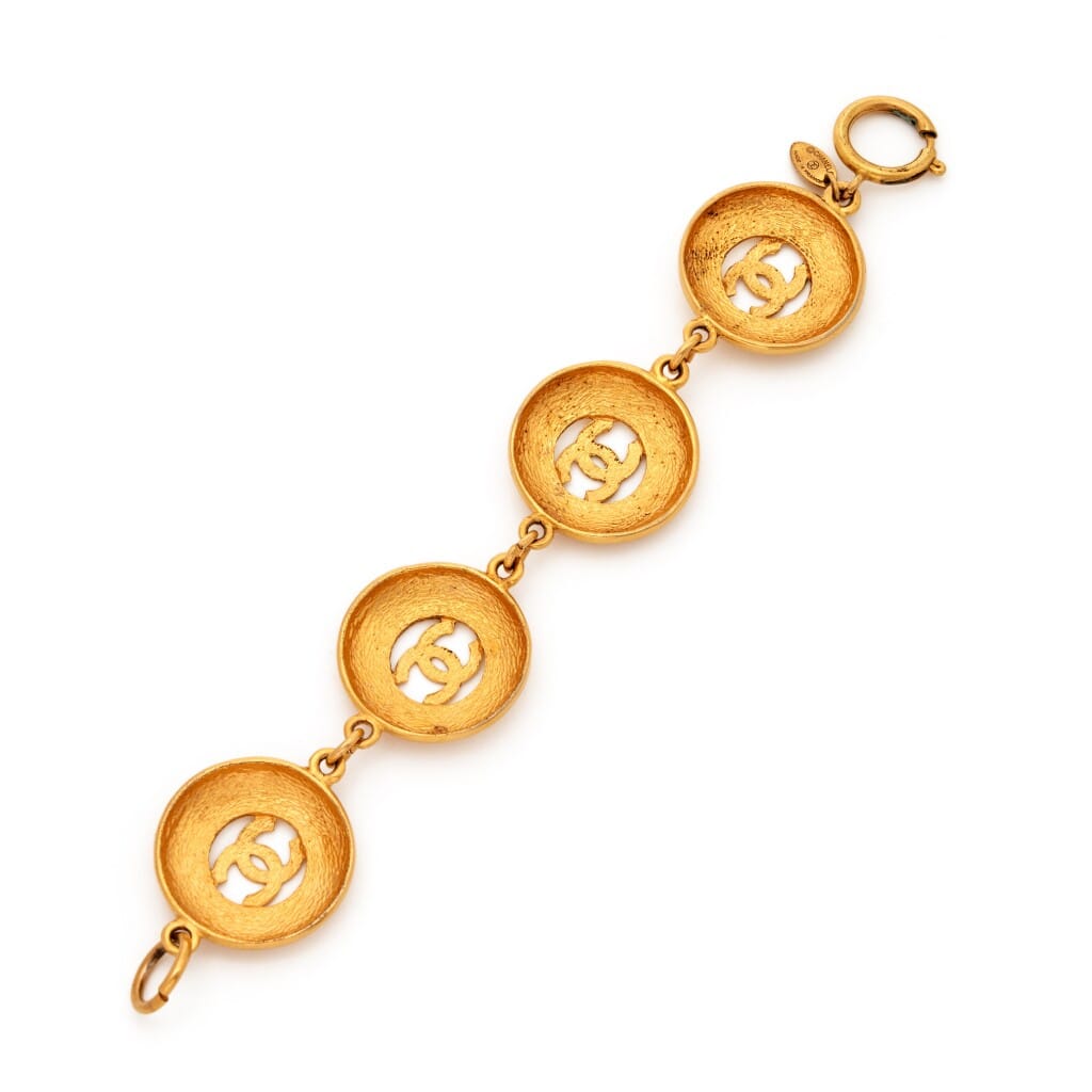 Gold Metal Medallion Coin CC Link Bracelet, 1971-1983