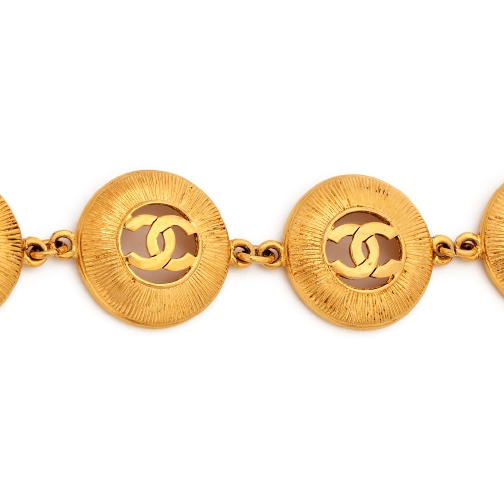 Gold Metal Medallion Coin CC Link Bracelet, 1971-1983