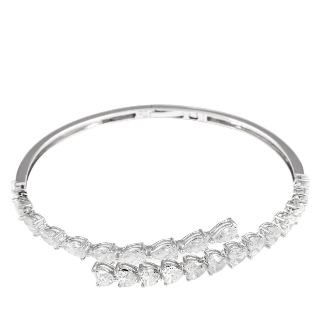 White Gold and 6.40ct Diamond Bypass Bangle Bracelet