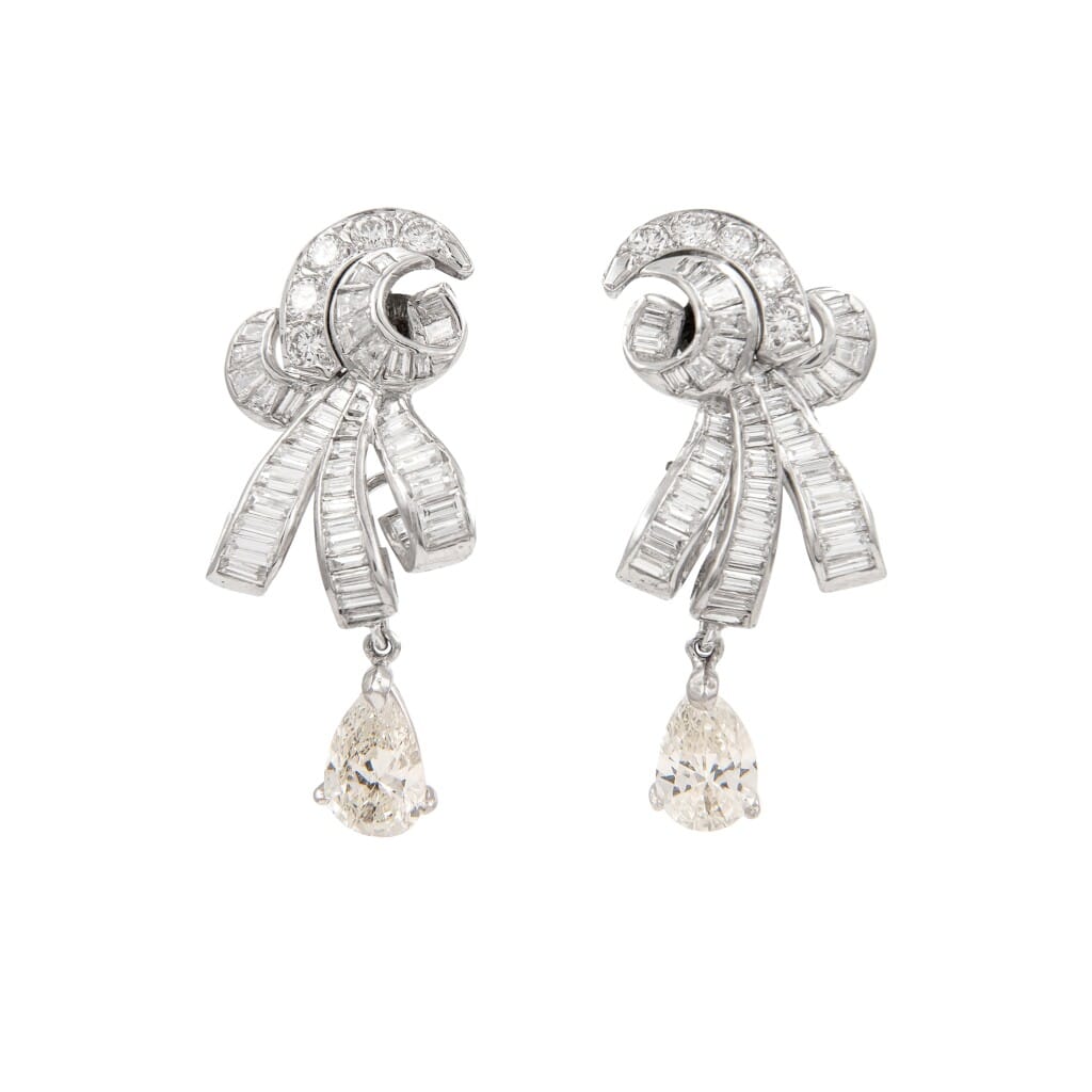 Vintage Palladium and Diamond Drop Earrings