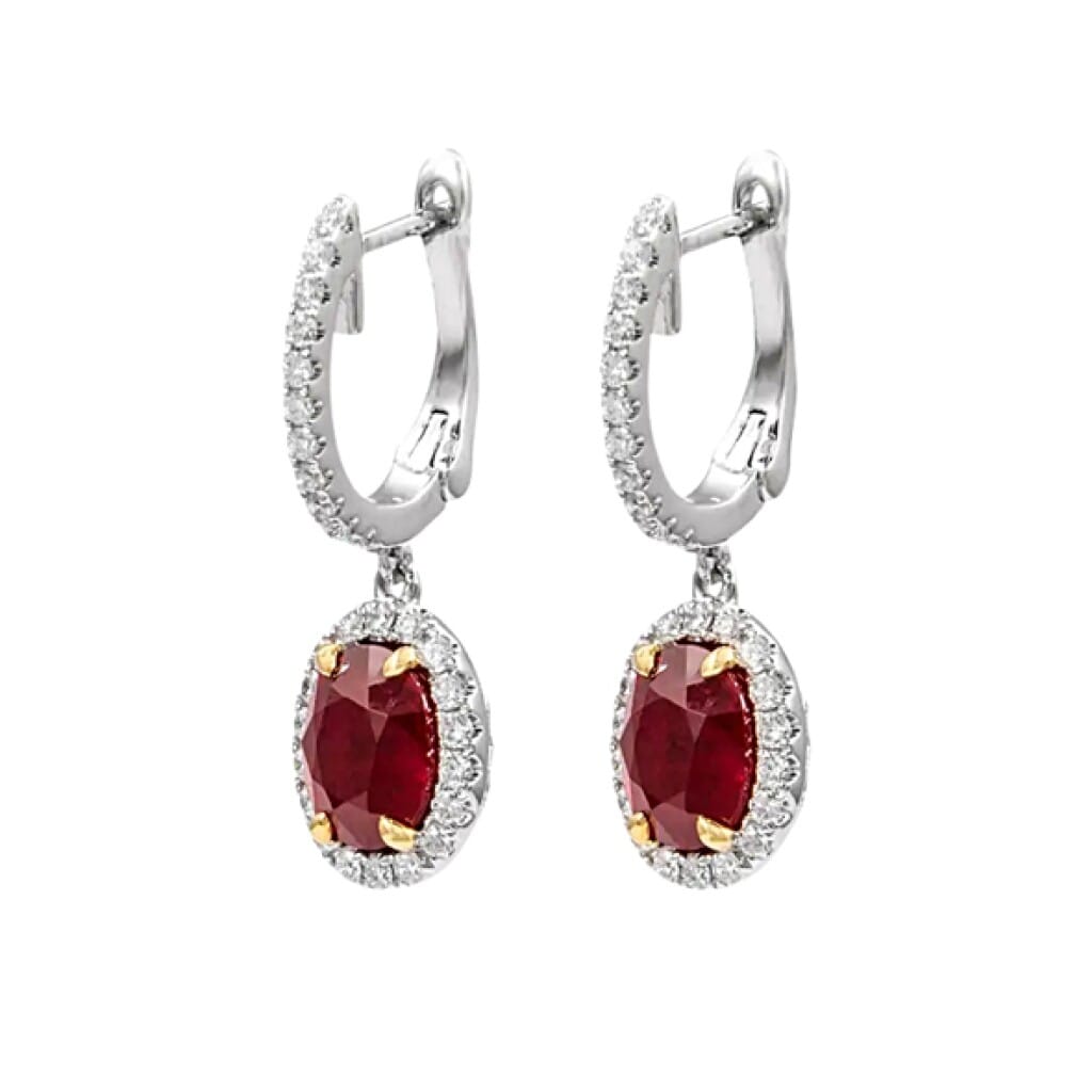 White Gold, 4.20ct Burmese Ruby and Diamond Drop Earrings