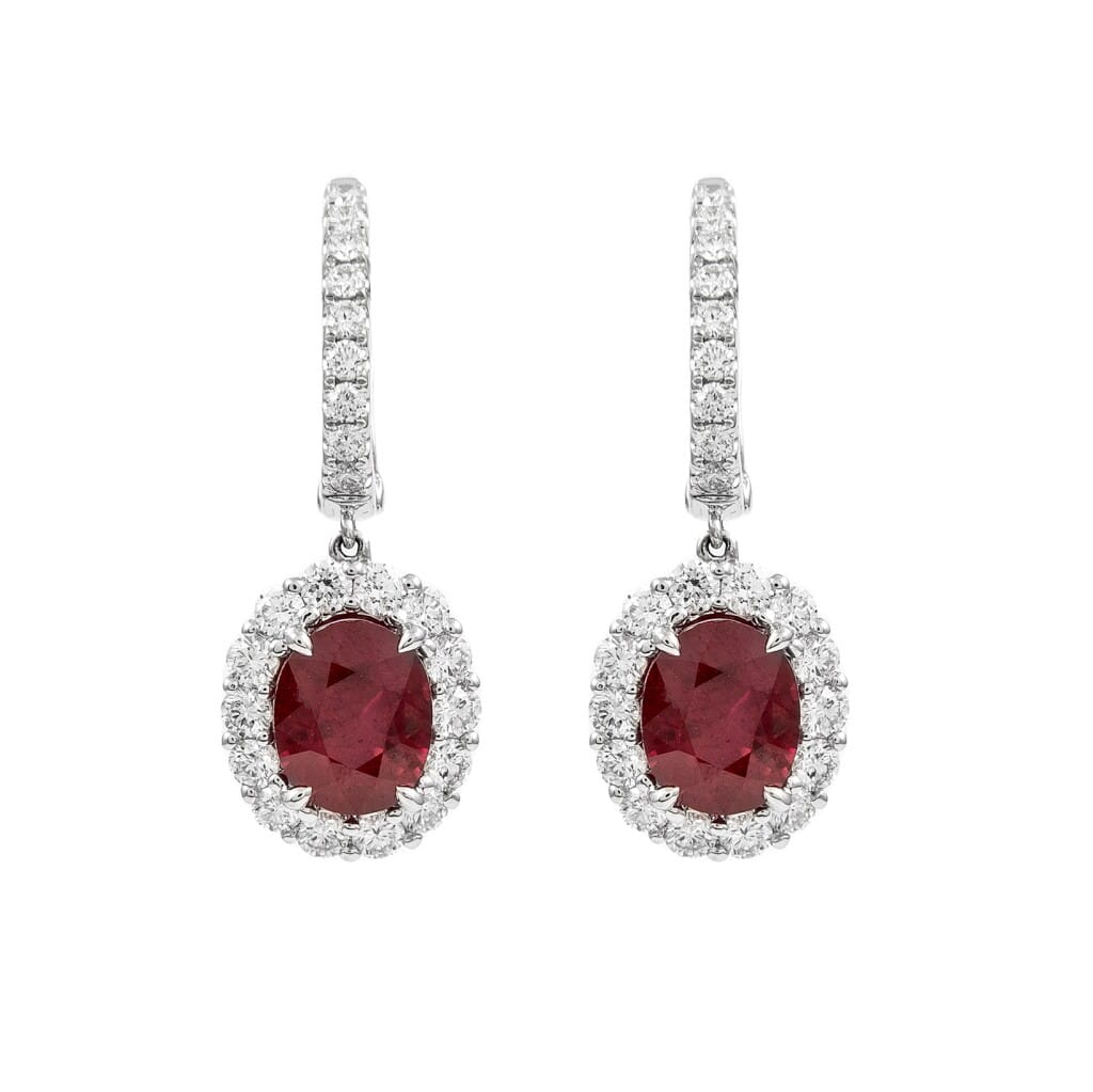 White Gold, 4.90ct Burmese Ruby and Diamond Drop Earrings