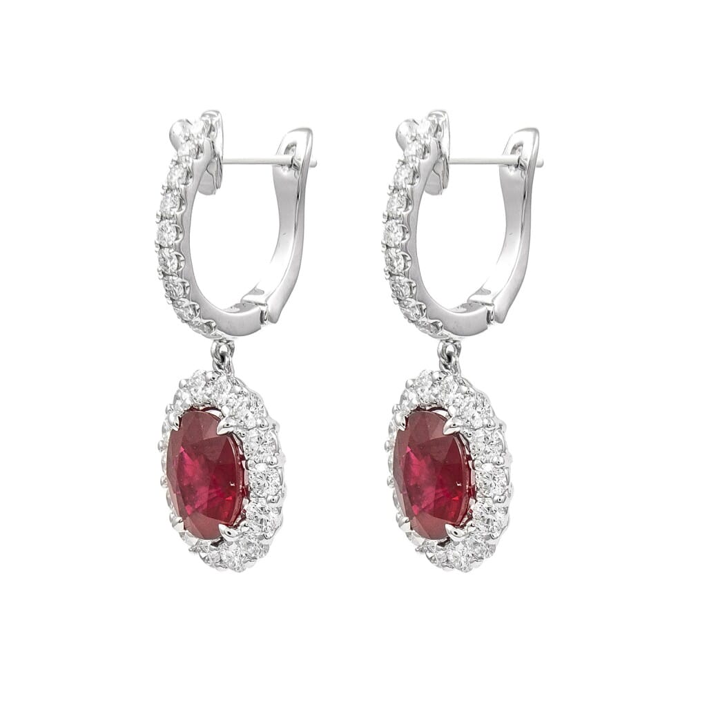 White Gold, 4.90ct Burmese Ruby and Diamond Drop Earrings