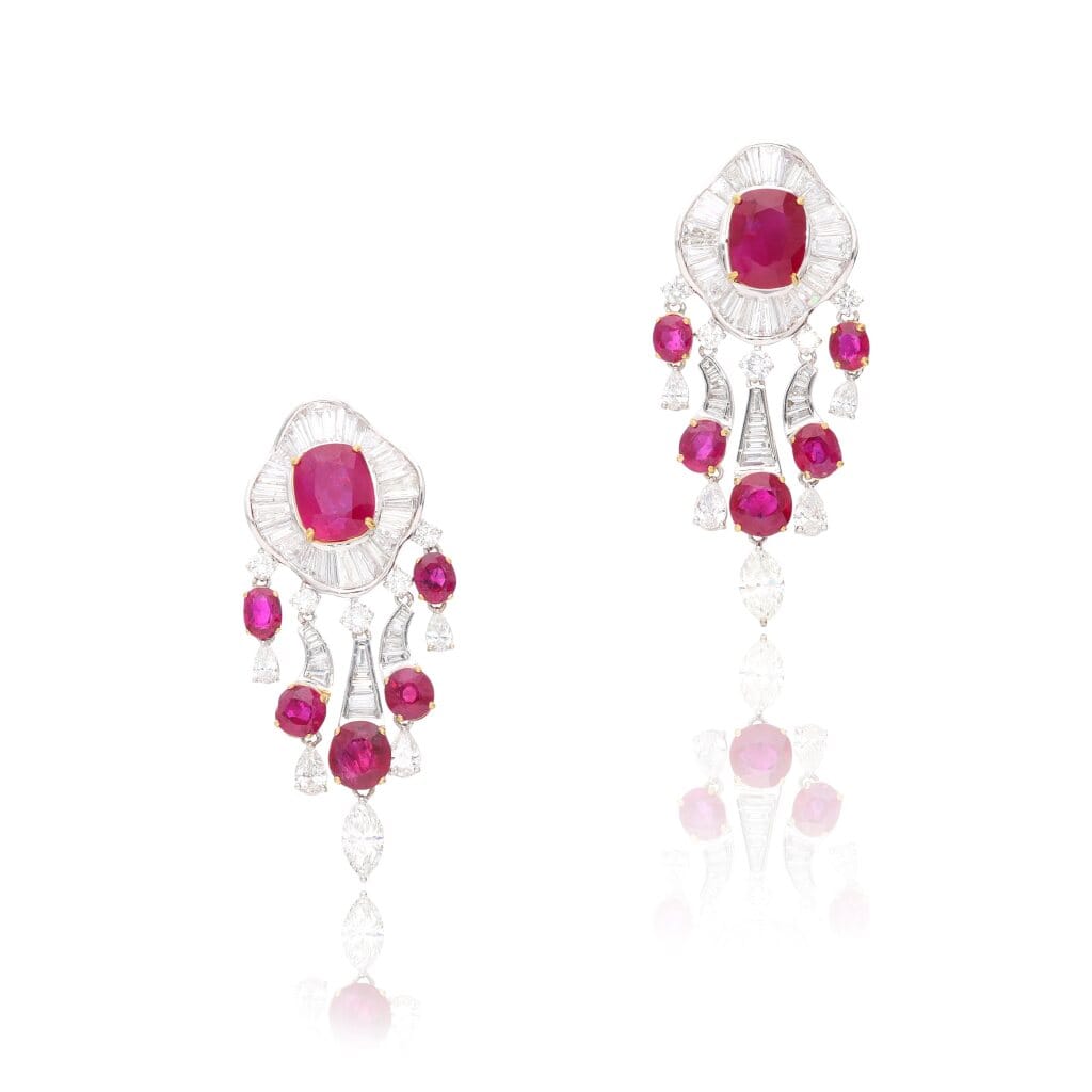 White Gold, 5.24ct Burmese Ruby, Ruby and Diamond Earrings