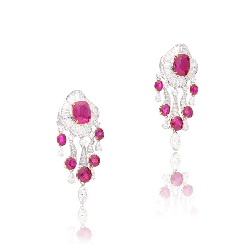 White Gold, 5.24ct Burmese Ruby, Ruby and Diamond Earrings
