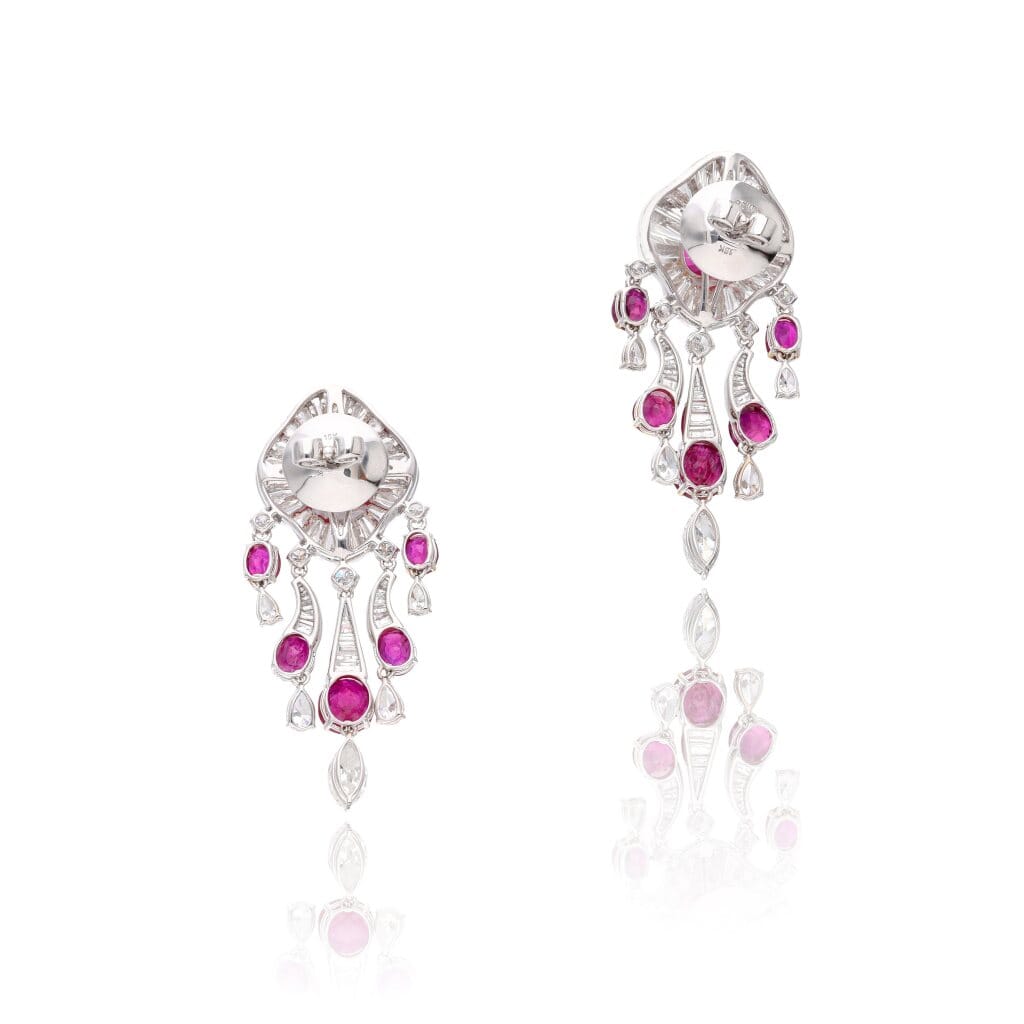White Gold, 5.24ct Burmese Ruby, Ruby and Diamond Earrings