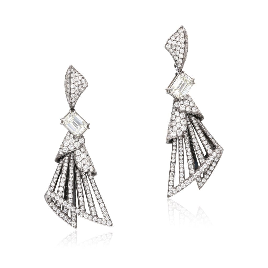 White Gold and Diamond Drop Earclips