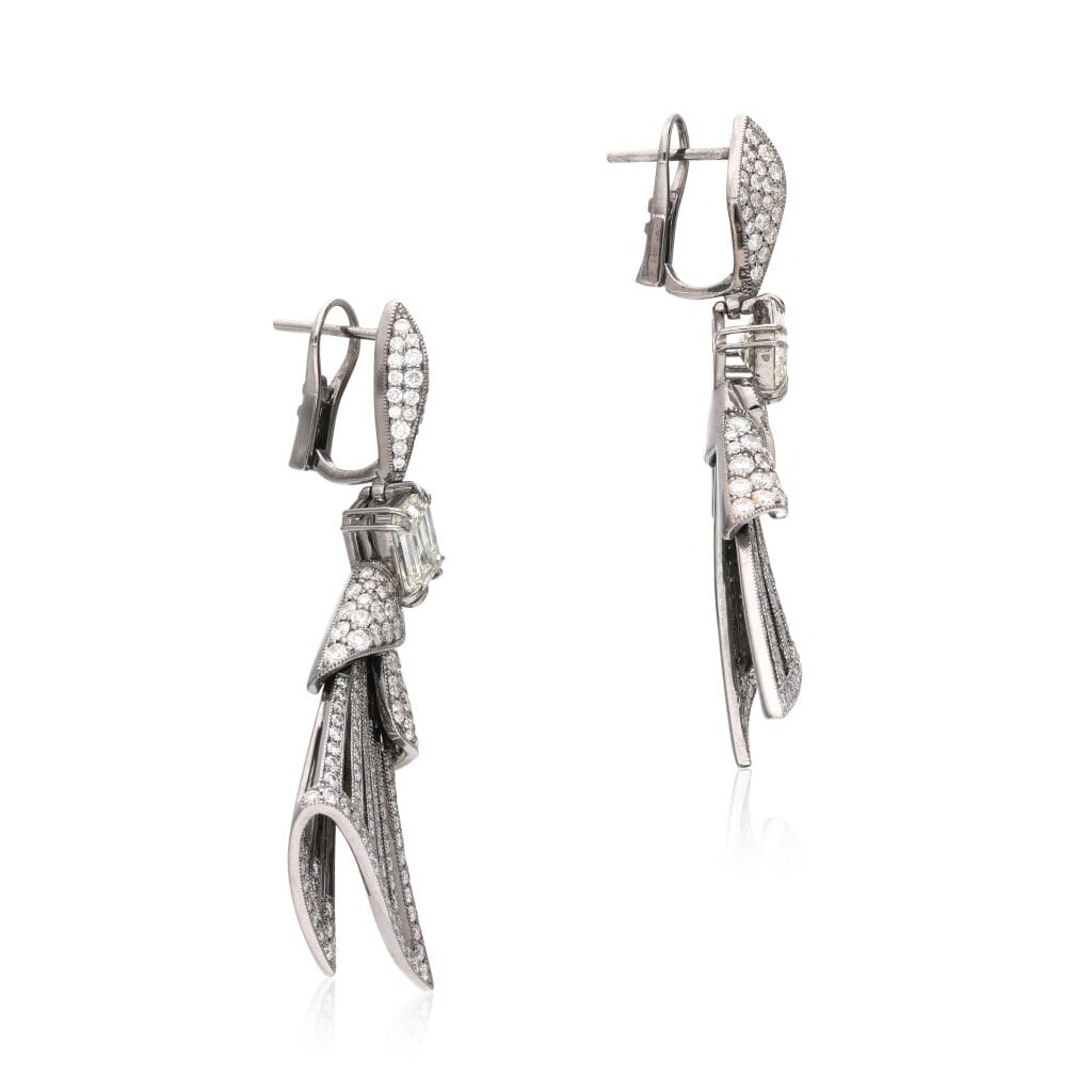 White Gold and Diamond Drop Earclips