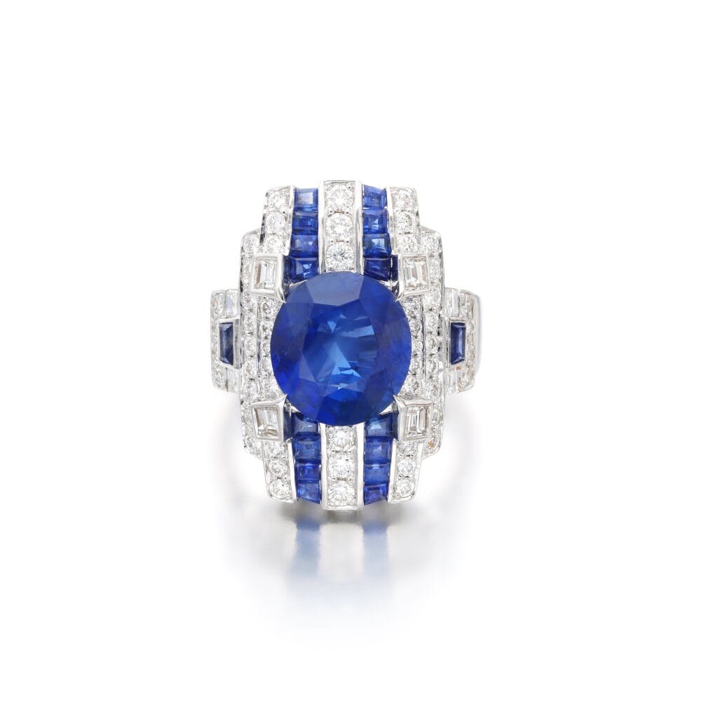 White Gold, 5.54ct Burmese Sapphire, Sapphire and Diamond Ring