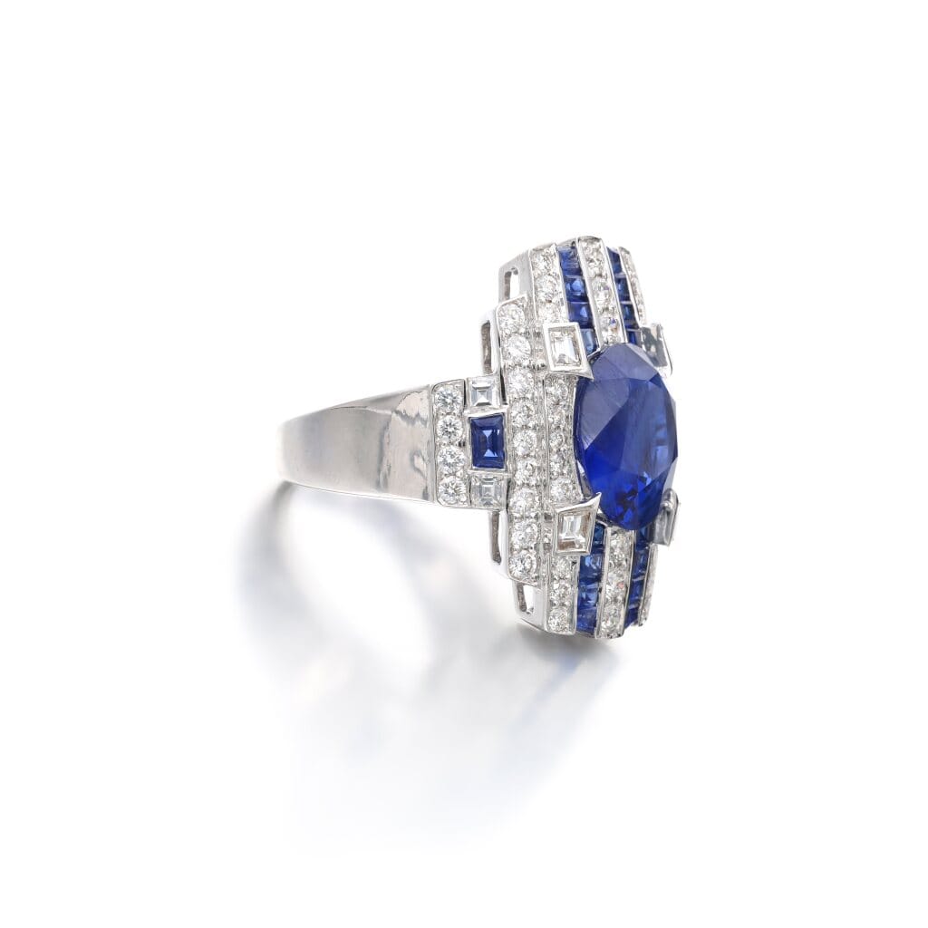 White Gold, 5.54ct Burmese Sapphire, Sapphire and Diamond Ring