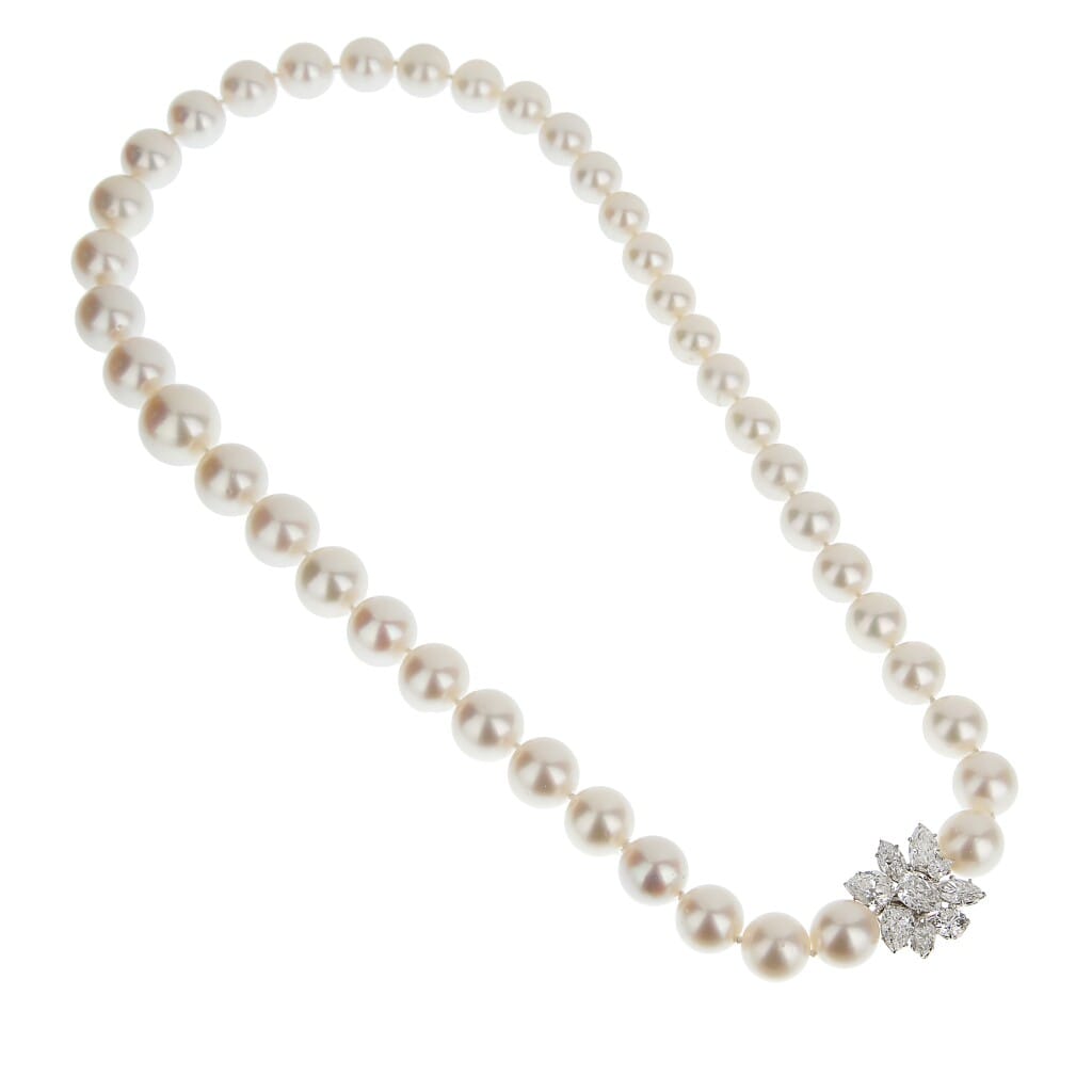 Platinum, Cultured Pearl and Diamond Collar Necklace