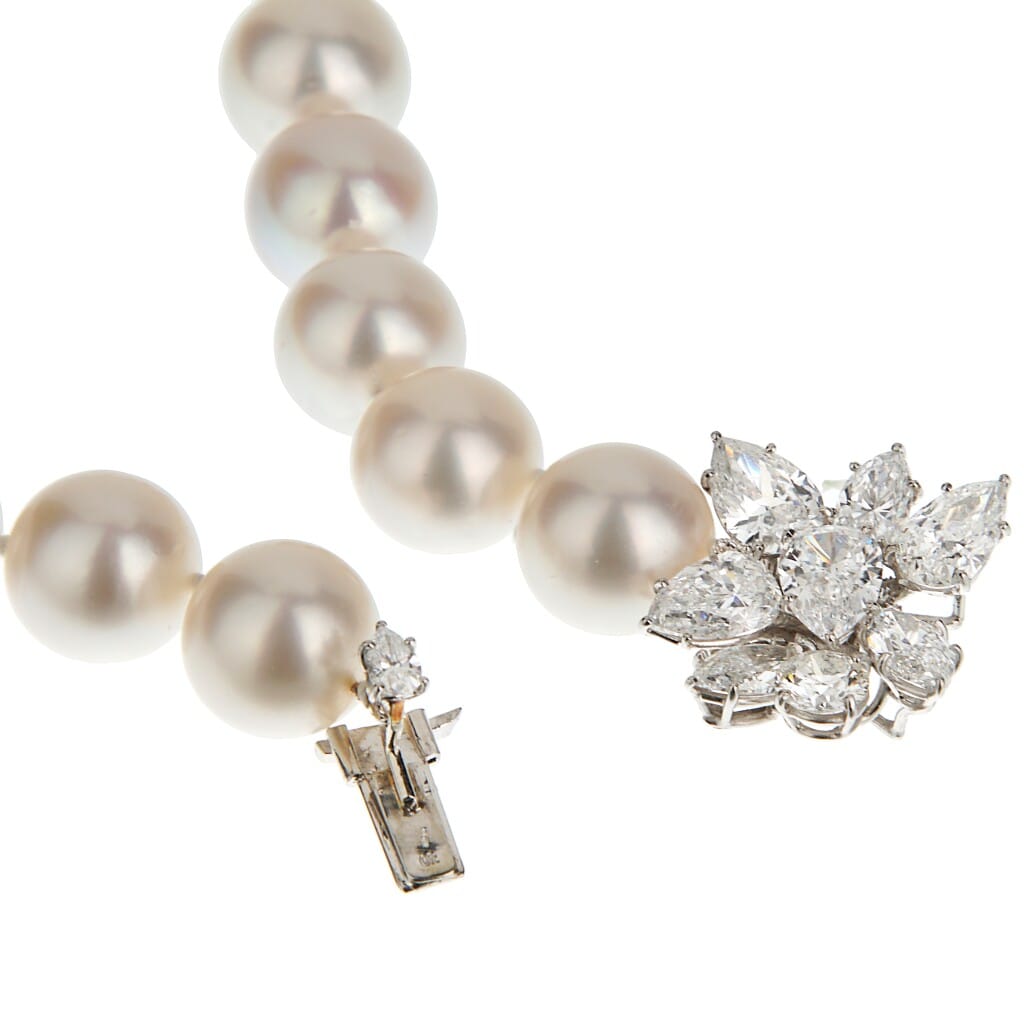Platinum, Cultured Pearl and Diamond Collar Necklace