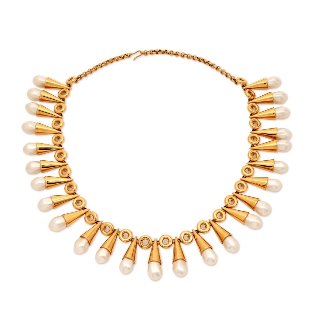 Gold and Imitation Pearl Ornate Collar Necklace