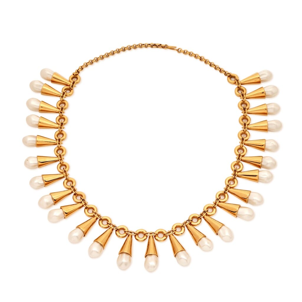 Gold and Imitation Pearl Ornate Collar Necklace