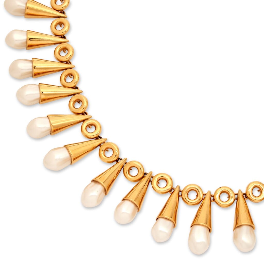 Gold and Imitation Pearl Ornate Collar Necklace