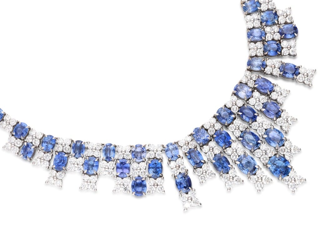 White Gold, Ceylon Sapphire and Diamond Necklace