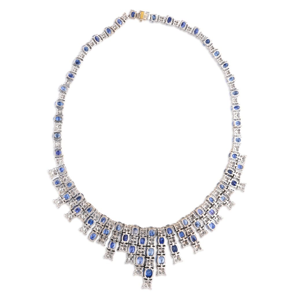 White Gold, Ceylon Sapphire and Diamond Necklace