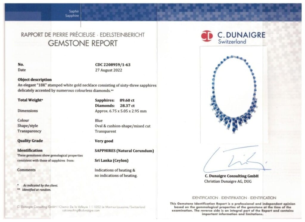 White Gold, Ceylon Sapphire and Diamond Necklace