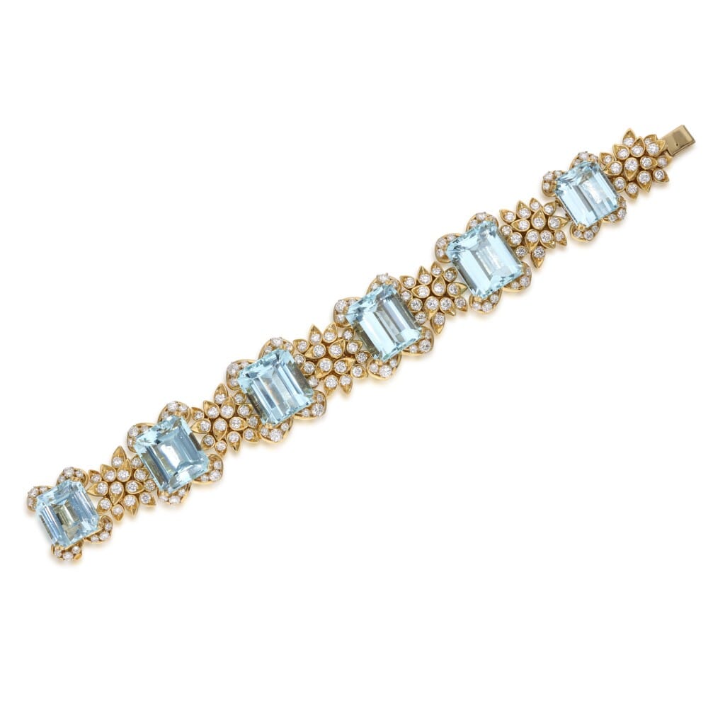 Gold, Aquamarine and Diamond Bracelet