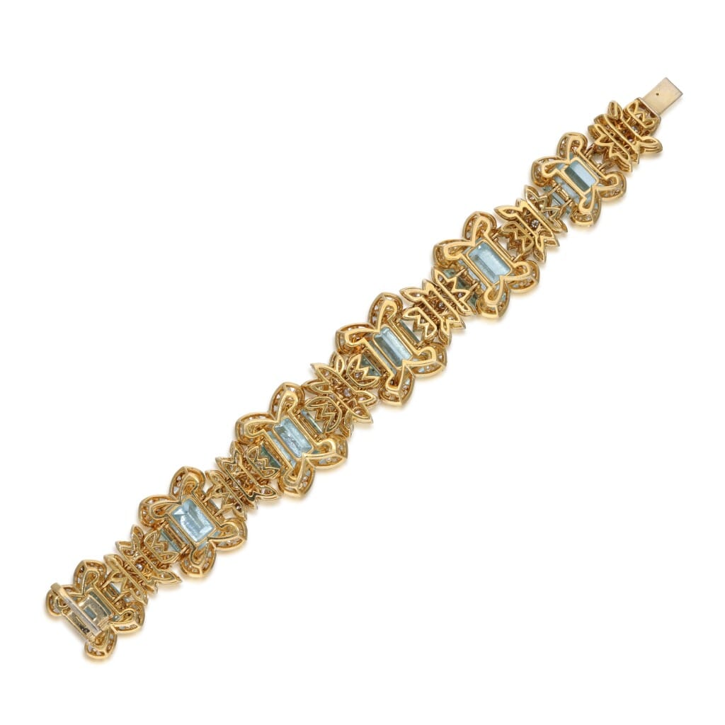 Gold, Aquamarine and Diamond Bracelet